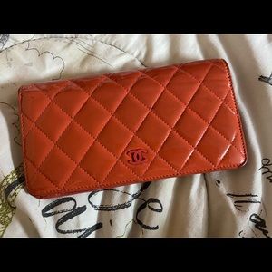 Authentic Chanel Quilted Patent Leather Yen Wallet